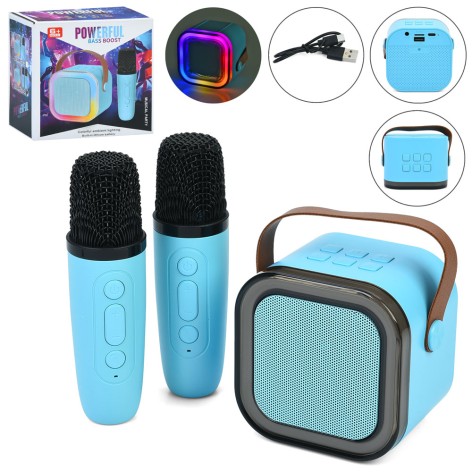 Колонка 9-8,5-7см, свет, Bluetooth, микрофон 2шт, TFслот, аккумулятор, USBзарядное, в кор-це, 14-14-7,5см /24/