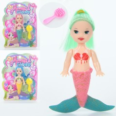 Кукла русалка, 12см, гребінець, 3 кольори, на листі, 14-19-2,5см 