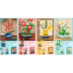 Конструктор квітка у горщику, від 325дет, 4 види, в кор-ці, 18-24-7см 