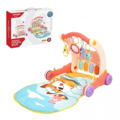 Ходунки рожеві 2в1, килимок, музична панель, музика, підсвічування, 5 підвісок, люстерко, брязкальця, в коробці