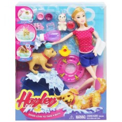 Кукла шарнирная с питомцем, в малиновом