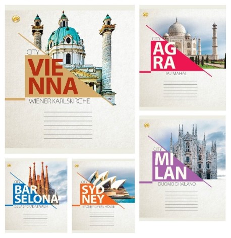 Тетрадь 18 л клетка Твердая ТА51204 Города мира, 20/400, 5к. цена за 20 шт.