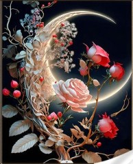 Набор для творчества алмазная картина Луна в розах Strateg размером 30х40 см кв (HEG86903)