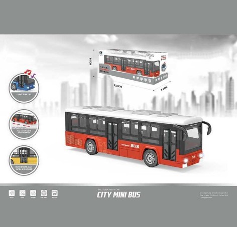 Автобус металопластик, інерція, звук, підсвічування, рухомі елементи, в кор. 