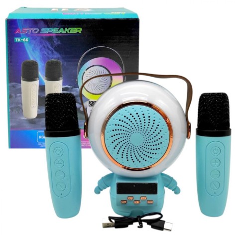 Детское караоке MIC голубое два микрофона и колонка