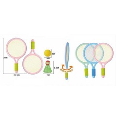 Набор ракеток 3 вида, 2 штуки, мягкие накладки на ручках, пластиковый каркас, мягкий мячик и воланчик, в сетке, МИКС ВИДОВ /96-2/