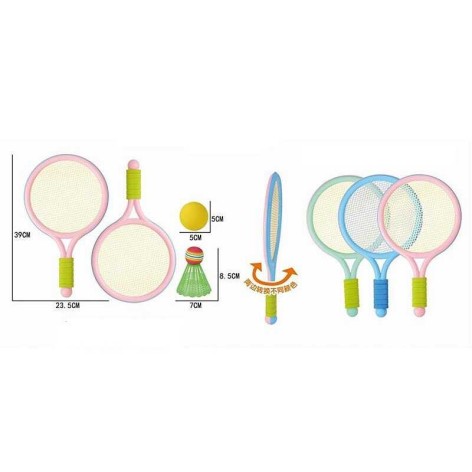 Набор ракеток 3 вида, 2 штуки, мягкие накладки на ручках, пластиковый каркас, мягкий мячик и воланчик, в сетке, МИКС ВИДОВ /96-2/