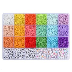 Набір бісеру у пластиковому боксі-органайзері, класичні намистини та намистини з літерами 1199-318