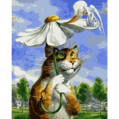 Картина за номерами Кіт з ромашкою Strateg з лаком та рівнем розміром 40х50 см (VA-0976)