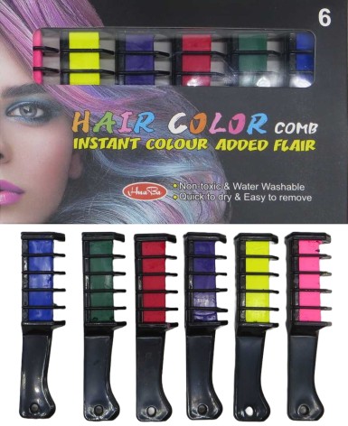 Набір: кольорові крейди-фарба 6кол. на гребінці для волосся (20*12)