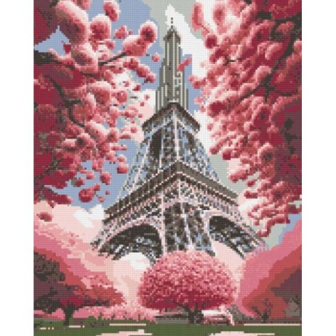 Алмазная мозаика "Париж в сакуре" 40х50 см