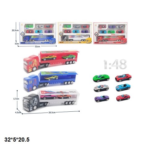 Трейлер автовоз M060E з машинками (6шт), метал.3в.кор.32 * 5 * 20,5 