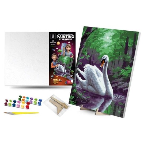 Картина по номерах 40х50 см "Чарівний лебідь" з деревʼяною підставкою