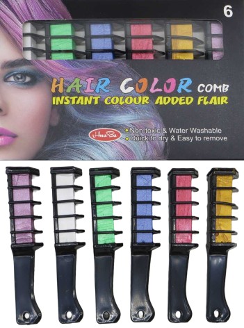Набір: кольорові крейди-фарба 6кол.з блиском на гребінці для волосся (20*12)