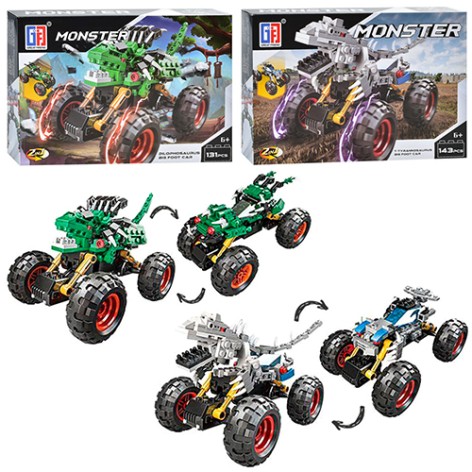 Конструктор машинка, монстр, от 116 до 143 дет, 2 вида, в кор-ке, 33-22-5см 