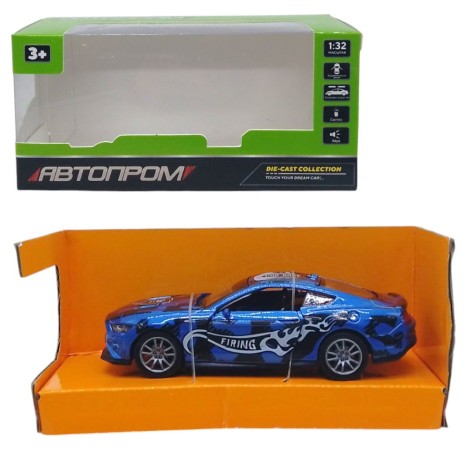 Машинка металева, двері, інерція, світло, звук Ford Mustang Автопром (синий)