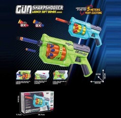 Пістолет 2 кольори, розмір 30х6х16 см, 16 м’яких патронів, механічний принцип роботи, обертовий барабан, в кор. /48/