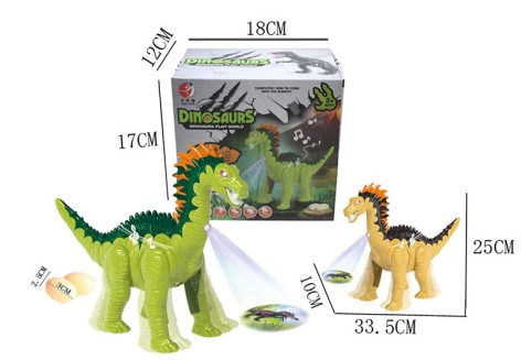 Музыкальное животное Динозавр, 2 цвета, на батарейках, свет, 17*18*12 см