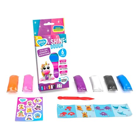 Набор теста для лепки с блестками, 6 цветов.