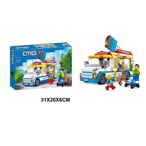 Конструктор 212 деталей, Фургон с мороженым, игровые фигурки, в кор. 