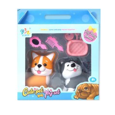 Собака набор 2шт, 8см, аксессуары, наклейки, в кор-ке, 20-22-6см 