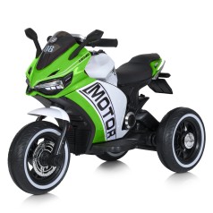 Мотоцикл 2 мотора 25W, 2 акум. 6V5AH, MP3, USB, руч.газа, свет. колеса, кож.сид. , зеленый./1/