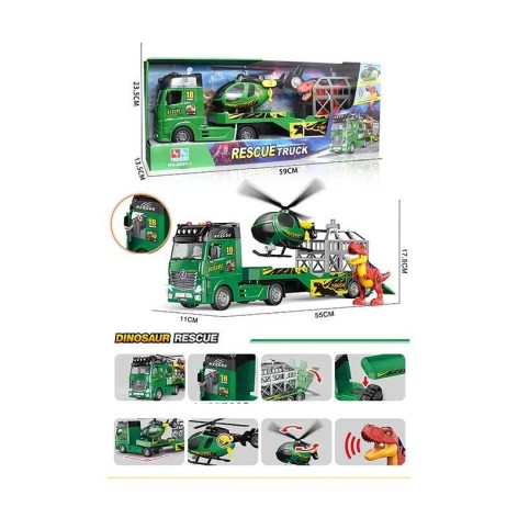 Іграшка Linda "Трейлер-автовоз з гвинтокрилом та кліткою з динозавром" звукові ефекти, інерційний механізм (8231-1)