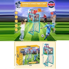Набор спортивных игр 4 в 1, баскетбол, футбол, теннис, регби, музыка, электронный счетчик, сетка, на батарейках, в кор. /12-2/