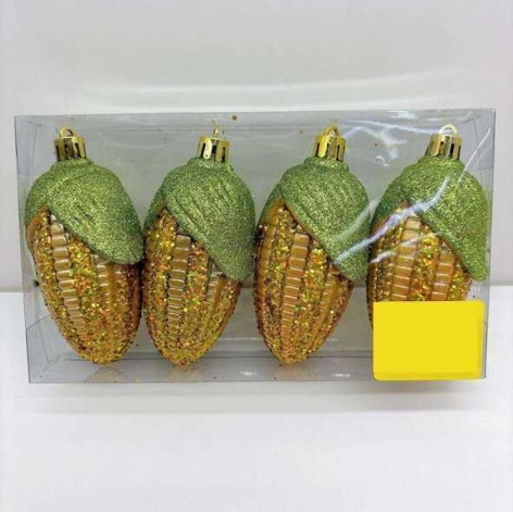 Новорічні ялинкові прикраси "Кукурудза" 4 шт, висота 10 см, пластик, глітер (180)