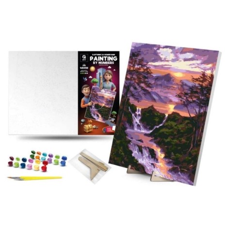 Картина по номерах 40х50 см "Водоспад на світанку" з деревʼяною підставкою