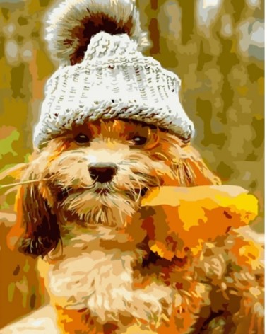 Набір для розпису по номерах Пес в пухнастій шапці Strateg розміром 40х50 см (GS1350)