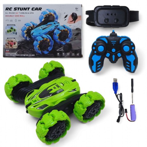 Машинка-перевертыш трюковая на радиоуправлении зеленая