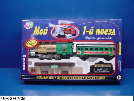 Железная дорога игрушечная на батарейках звук, дым, свет, 3 вида, 22*31,5*16 см