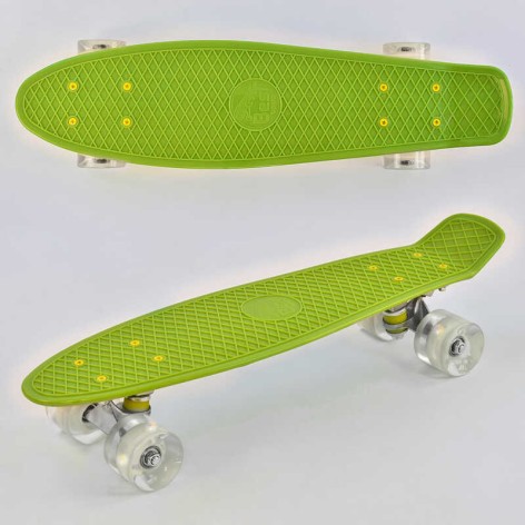 Скейт Пенни борд Best Board, салатовый, свет, доска=55 см, колеса PU d=6 см