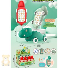 Телефон мобільний 2в1 (динозавр на колесах), 17см, музика, звук(англ), звуки тварин, світло, на бат-ці, (2 кольори) /6/72/12шт в кор. 37-24,5-20см