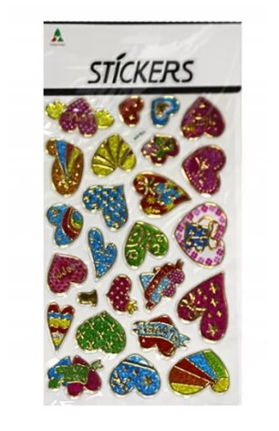 Наліпка пластикова об'ємна з глітером та фольгою, 15*27см, Сердця  20шт/уп