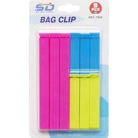 Набор зажимов для пакетов 9шт неон 7804 14/8/6*1,5*1,5см