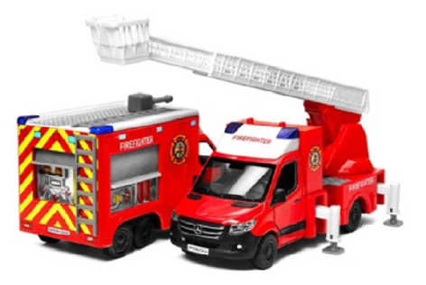 Игрушечный пожарный автобус 5" Mercedes-Benz Sprinter, металлический, инерционный, открывающаяся дверь, 2 вида