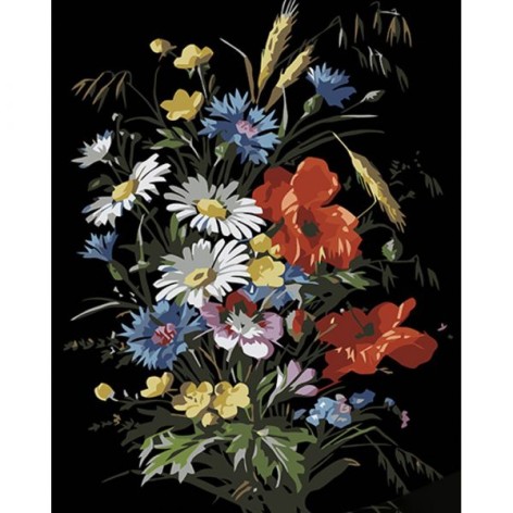 Набір для розпису по номерах Букет польових квітів Strateg на чорному фоні розміром 40х50 см (AH1040)