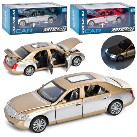 Машина АвтоМир, 1:32, металл, инер, 17,5см, н, св, 3цв, бат (табл), в кор-ке, 20,5-9,5-8,5см 