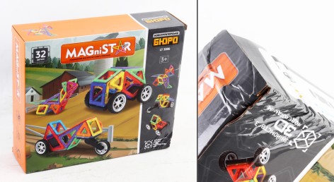 УЦЕНКА 30% Конструктор магнитный, колеса, 32 дет., в кор-це, 29-24,5-8 см. /24/