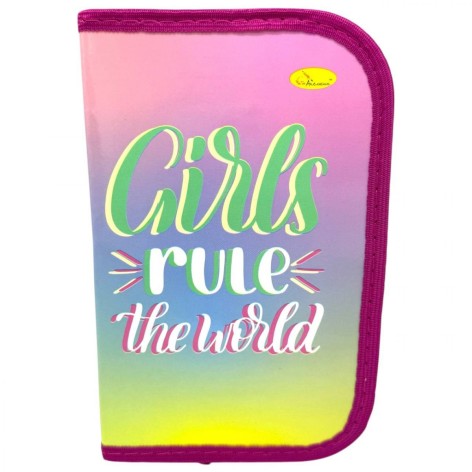 Пенал ламінований "Girls rule" на змійці 1 відділення 19*13 см