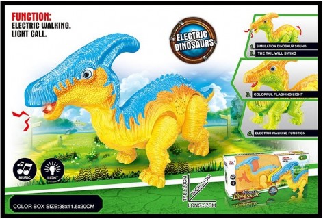 Музична іграшка динозавр, 2 кольори, на батарейках, світло, звук, 38*11,5*20 см