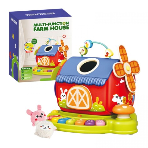 Развивающий домик текстильные животные, пискавки, пальчиковые игры, шелестящие элементы, пианино, режимы игры, ноты, звуки животных, игра на скорость реакции, барабаны, на батарейках, зеркало, в коробке