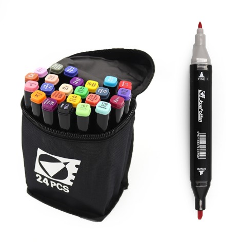 Набор двухсторонних маркеров маркеров. 24шт.24цв.кругл/скош након. в сумке