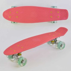 Скейт Пенні борд Best Board, кораловий, дошка=55 см, колеса PU зі світлом, діаметр 6 см