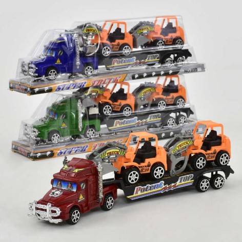 Трейлер 3 цвета, инерция, 2 маленьких машинки, в слюде, микс видов 