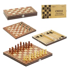 Шахматы С 45103 (60) 3в1, магнитные, деревянная доска, деревянные шахматы, в коробке