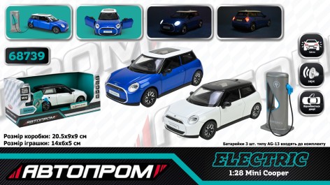 Іграшка машина мет. АВТОПРОМ 2кольори 1:36 MINI COOPER,батар.,світло,звук,відкр.двері,капот,багаж., у кор.20*9*9см 