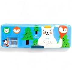 Пенал пластиковый с точилкой (голубой с белым мышкой)